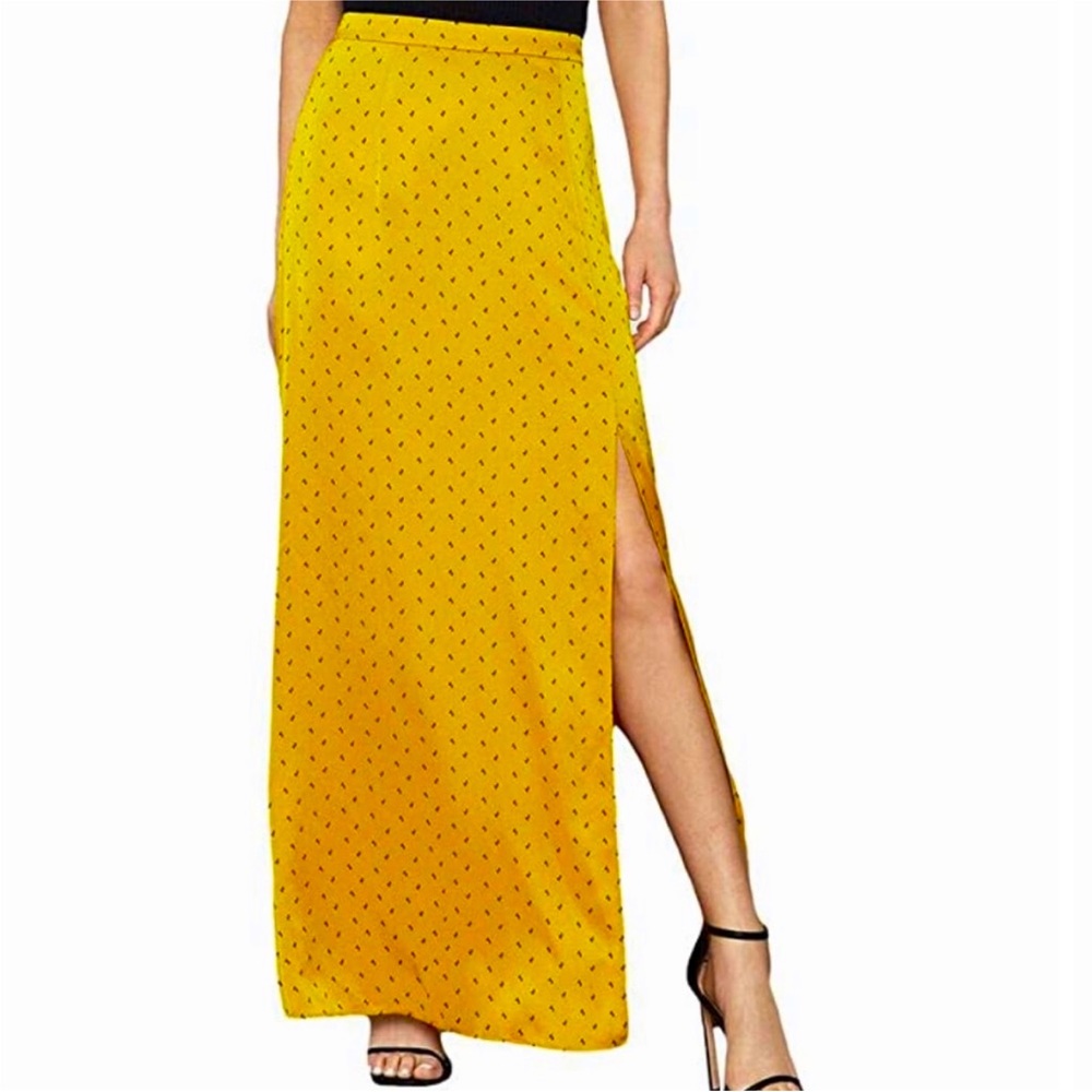 BCBGMAXAZRIA Satin Polkadot Yellow Maxi Skirt